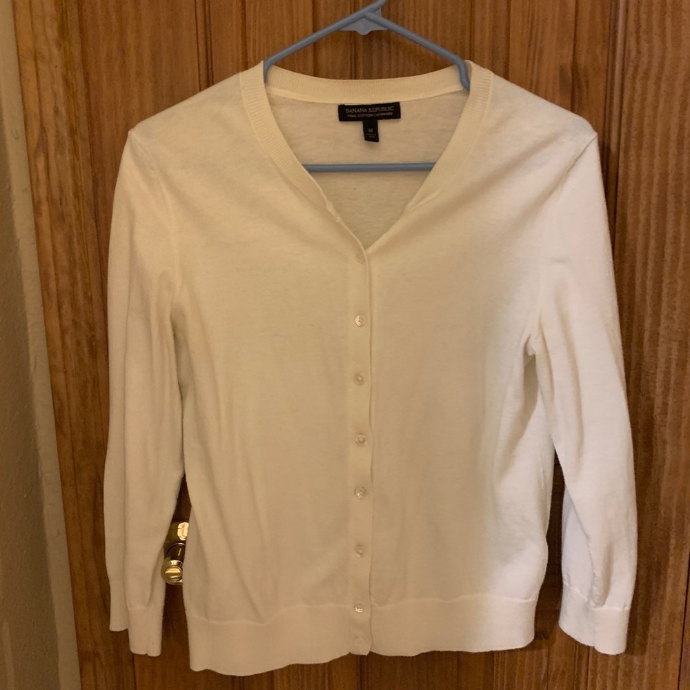 Banana Republic White Cotton Cashmere Cardigan